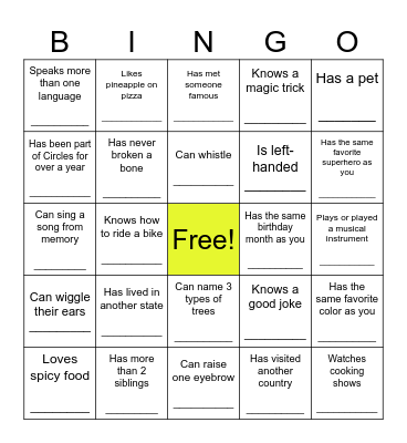 Human Bingo Card