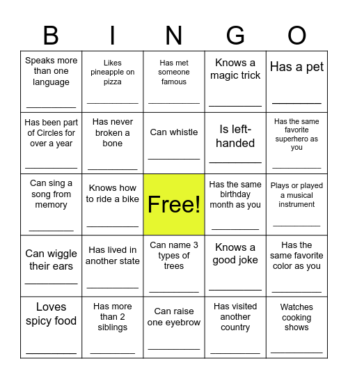 Human Bingo Card