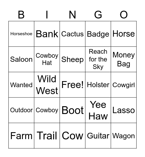Wildest Bingo in the West Bingo Card