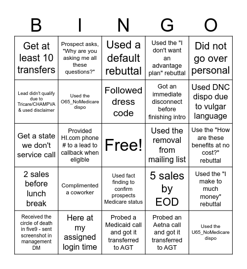 Tier 1 Bingo Card