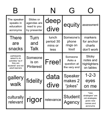 Professional Development Bingo Card