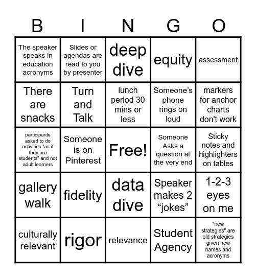 Professional Development Bingo Card