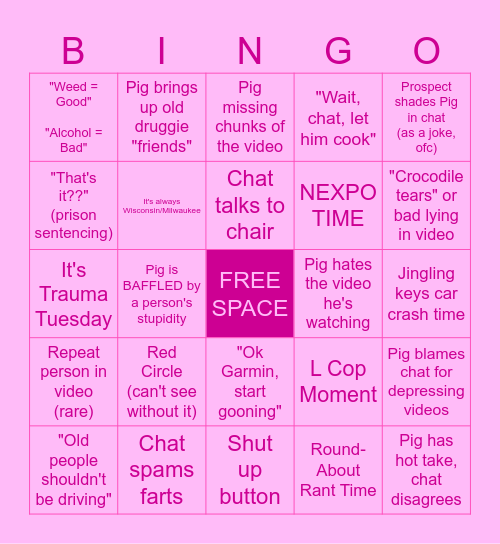 PIG BINGO Card