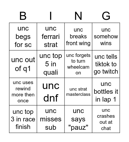 unc myteam bingo Card