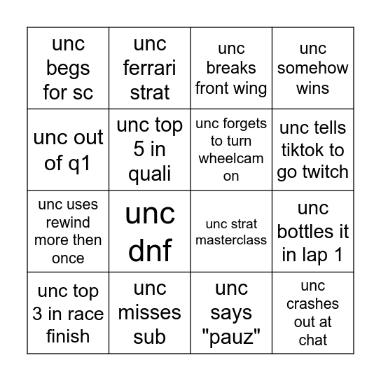 unc myteam bingo Card