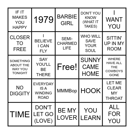 HITS FROM 1996 & 1997 Bingo Card