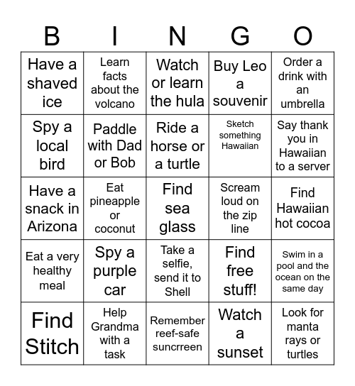 Hawaii 2025 Bingo Card