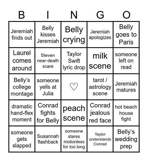 The Summer I Turned Pretty (S3) Bingo Card