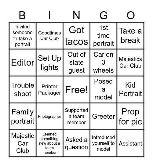 Pop Up Portrait Studio BINGO Card