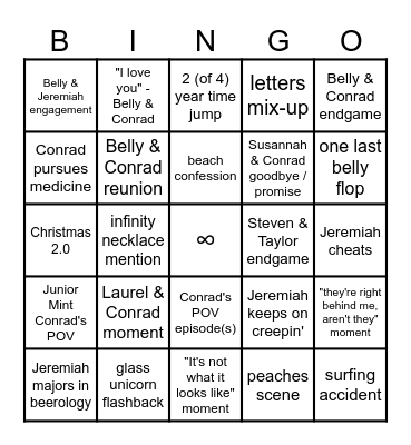 The Summer I Turned Pretty (S3) Bingo Card