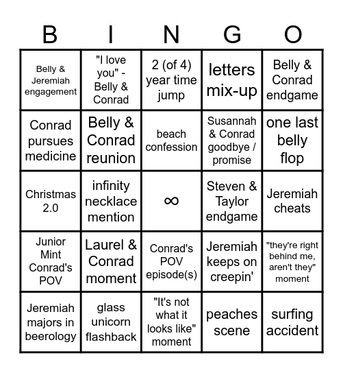 The Summer I Turned Pretty (S3) Bingo Card