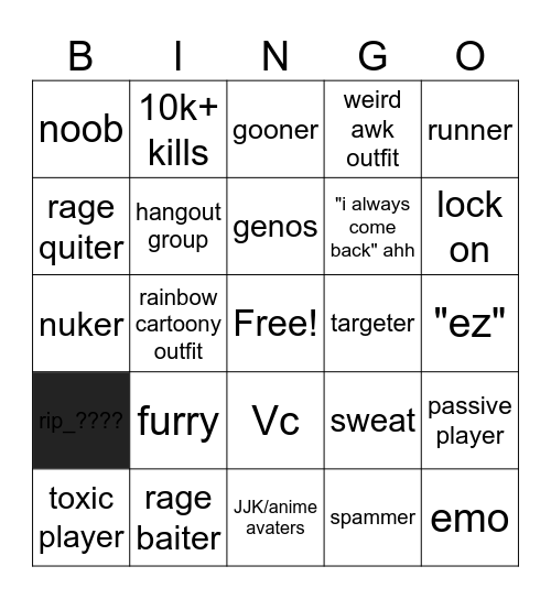 tsb bingp Bingo Card