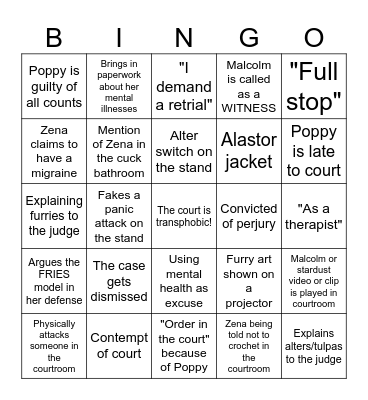 Poppy lawsuit bingo Card