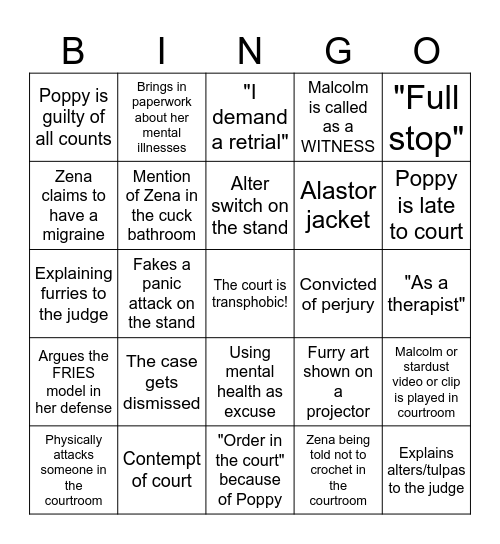Poppy lawsuit bingo Card