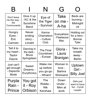L&F's 80s party bingo Card