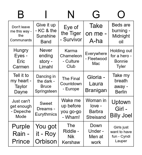 L&F's 80s party bingo Card