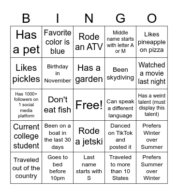 G.I.F.T BINGO Card