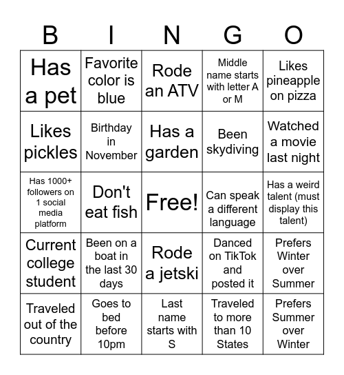 G.I.F.T BINGO Card