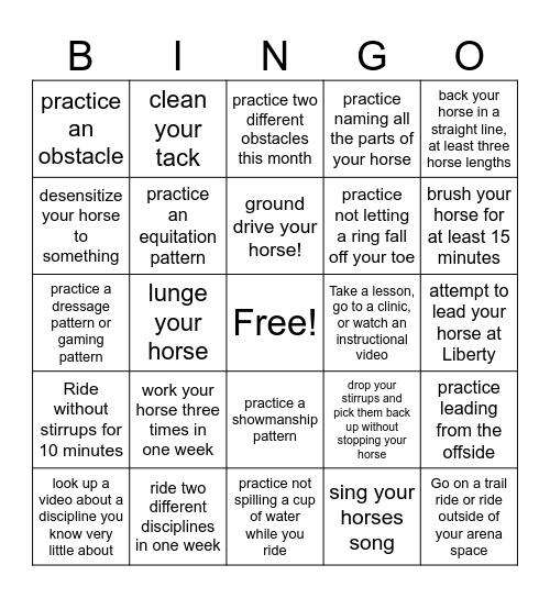 Versitility Bingo Card