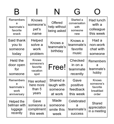 Week 4: Connection Bingo Card
