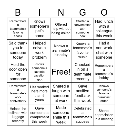 Week 4: Connection Bingo Card