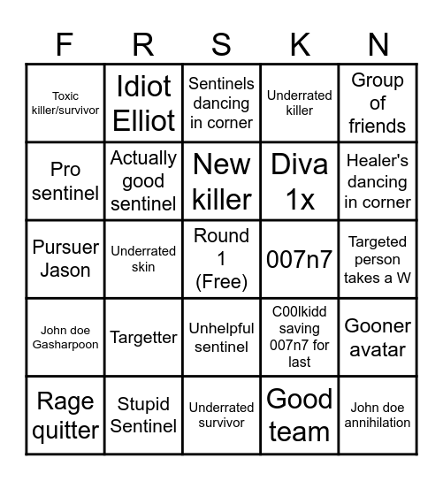forsaken bingo Card