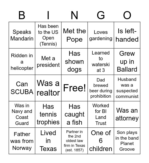 Human Bingo! - Find Someone Who.... Bingo Card
