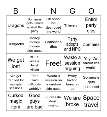 D&D Bingo Card