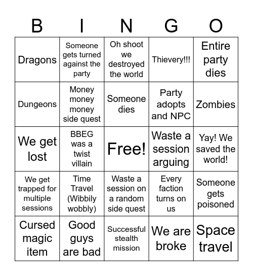 D&D Bingo Card