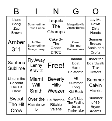 Summer Party Bingo Card