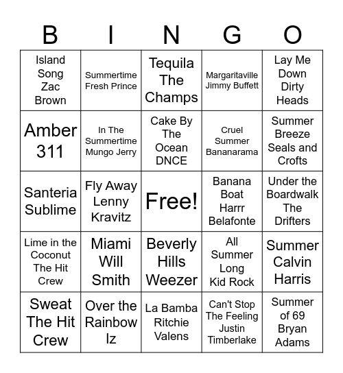 Summer Party Bingo Card