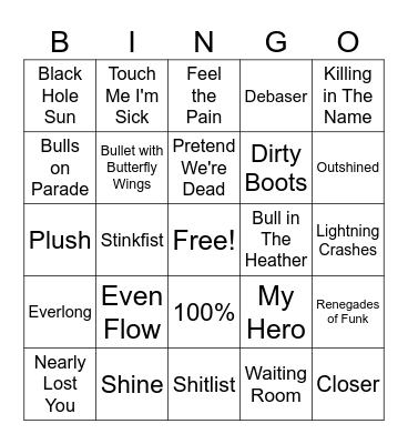 90s Grunge Bingo Card