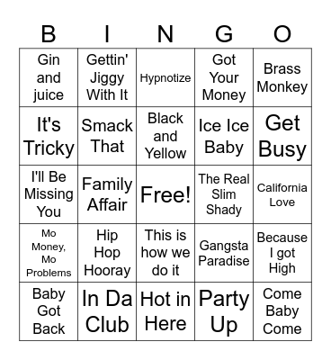 Hip Hop-80s to Today Bingo Card