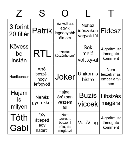 Osváth Zsolti Bingo Card