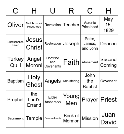 Aaronic Priesthood Birthday Bingo Card