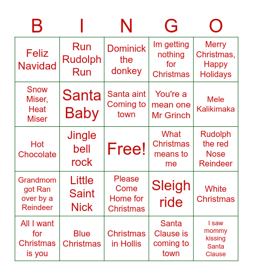 Christmas in July Bingo Card