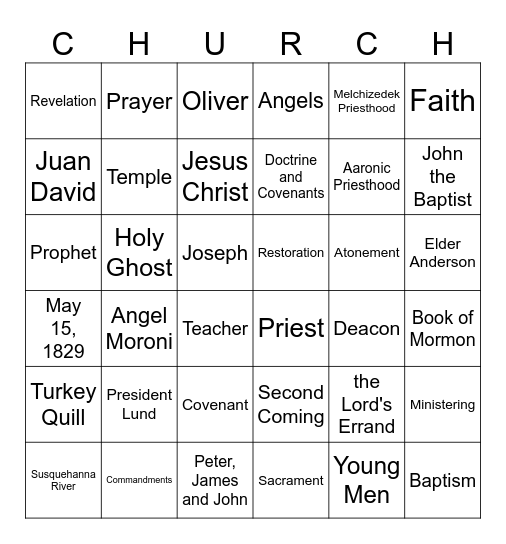 Aaronic Priesthood Birthday Bingo Card