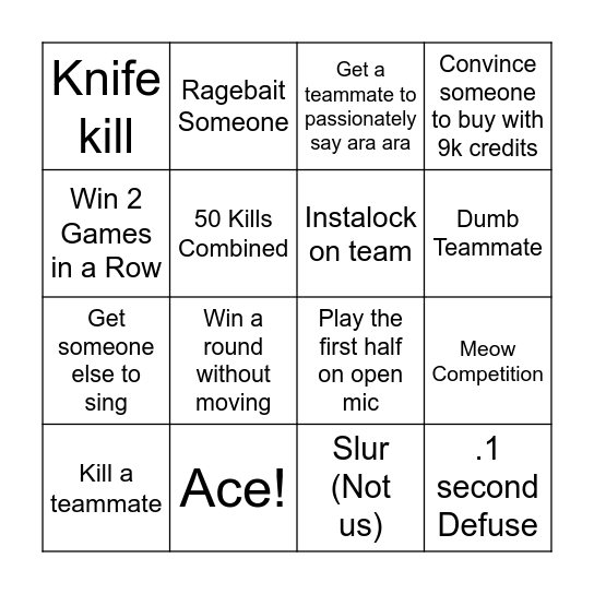 Valorant Bingo Card