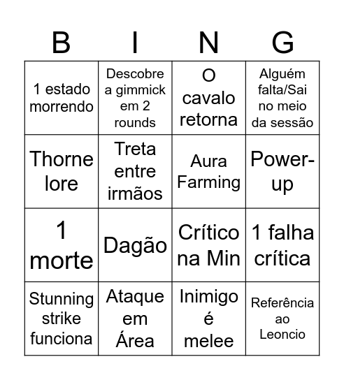 Sessão de Hoje Bingo Card