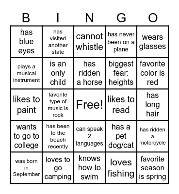 Icebreaker Bingo Card
