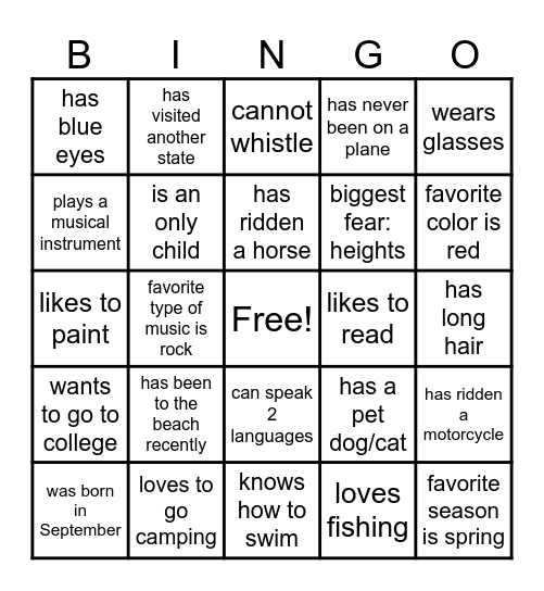 Icebreaker Bingo Card