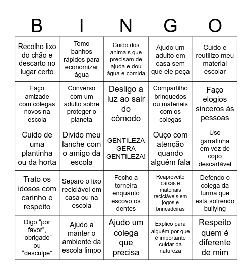 BBingo das Boas Atitudes – Eu faço a diferença todos os dias! Bingo Card