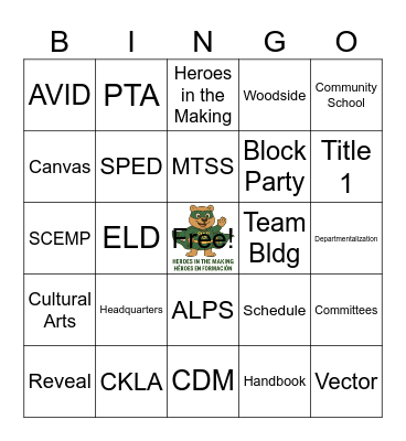Back to School Bingo Card