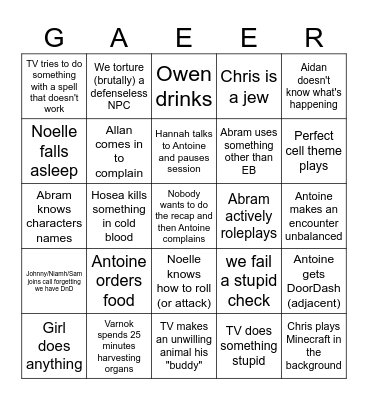 DND Bingo Card