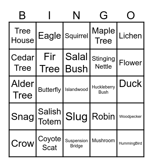 Forest Exploration Bingo Card