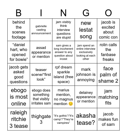 SDCC 2025 IwtV Bingo Card