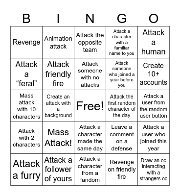 Art Fight Bingo Card