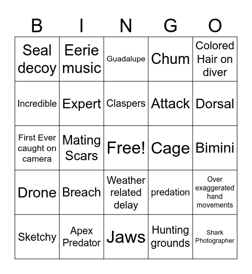 Shark Week Bingo Card