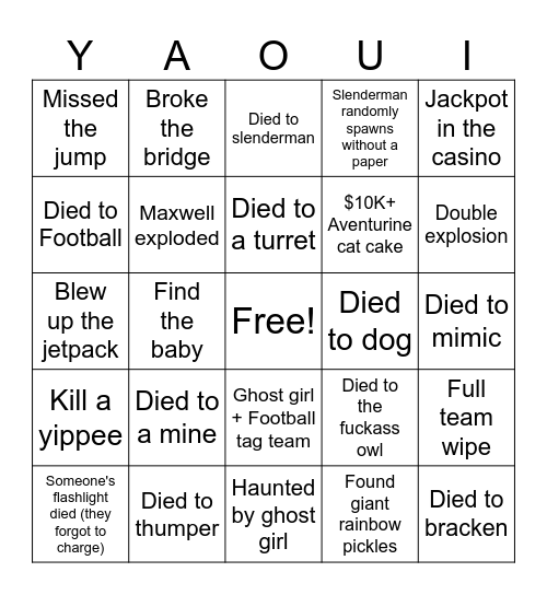 Lethal CompanOUI Bingo Card