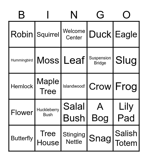 Forest Exploration Bingo Card